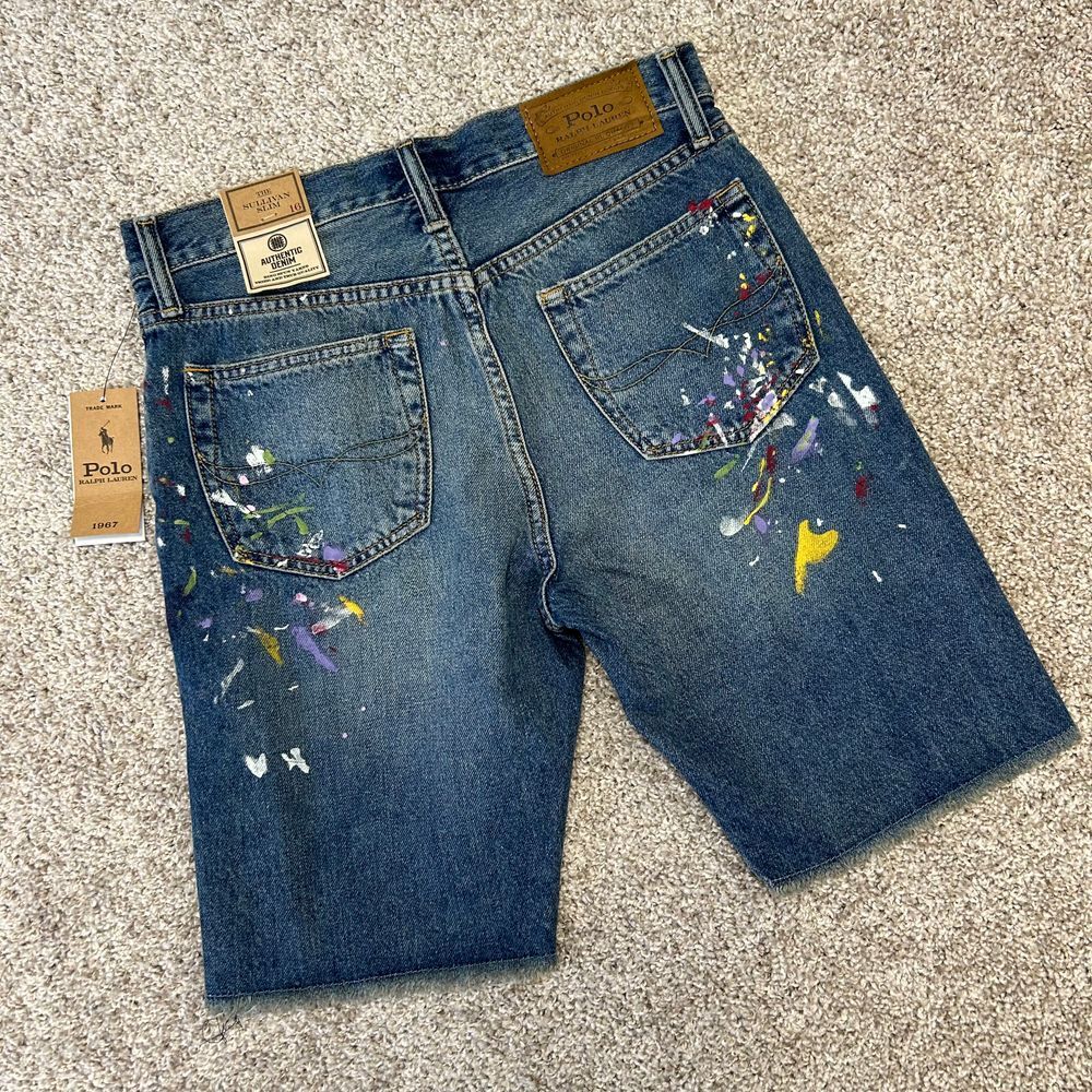 NWT Polo Ralph Lauren The Sullivan Slim Denim Shorts Paint Splatter Size 16 (6)
